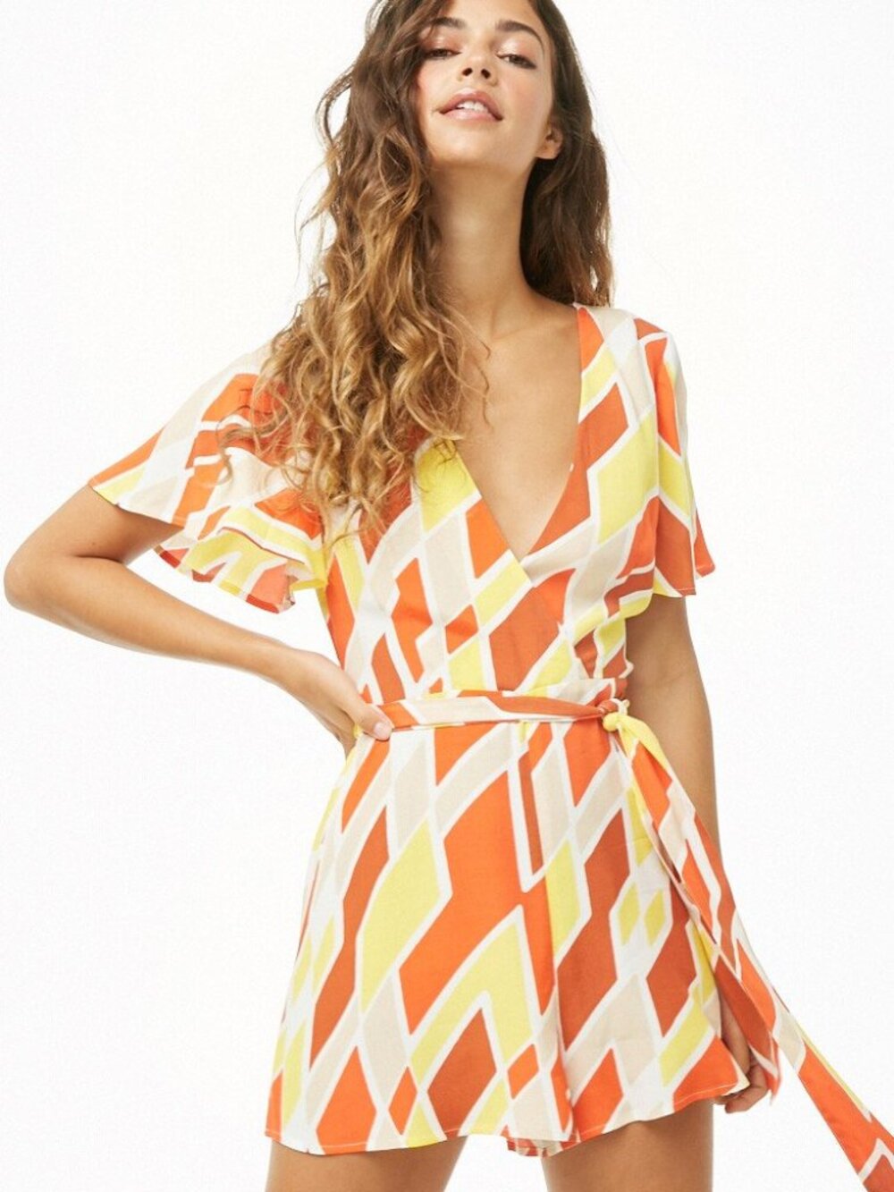 Forever 21 Geo Print Surplice Romper Medium M